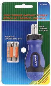 HIGH TORQUE RATCHET STUBBY WITH 6 IN 1 DOUBLE-END BITS